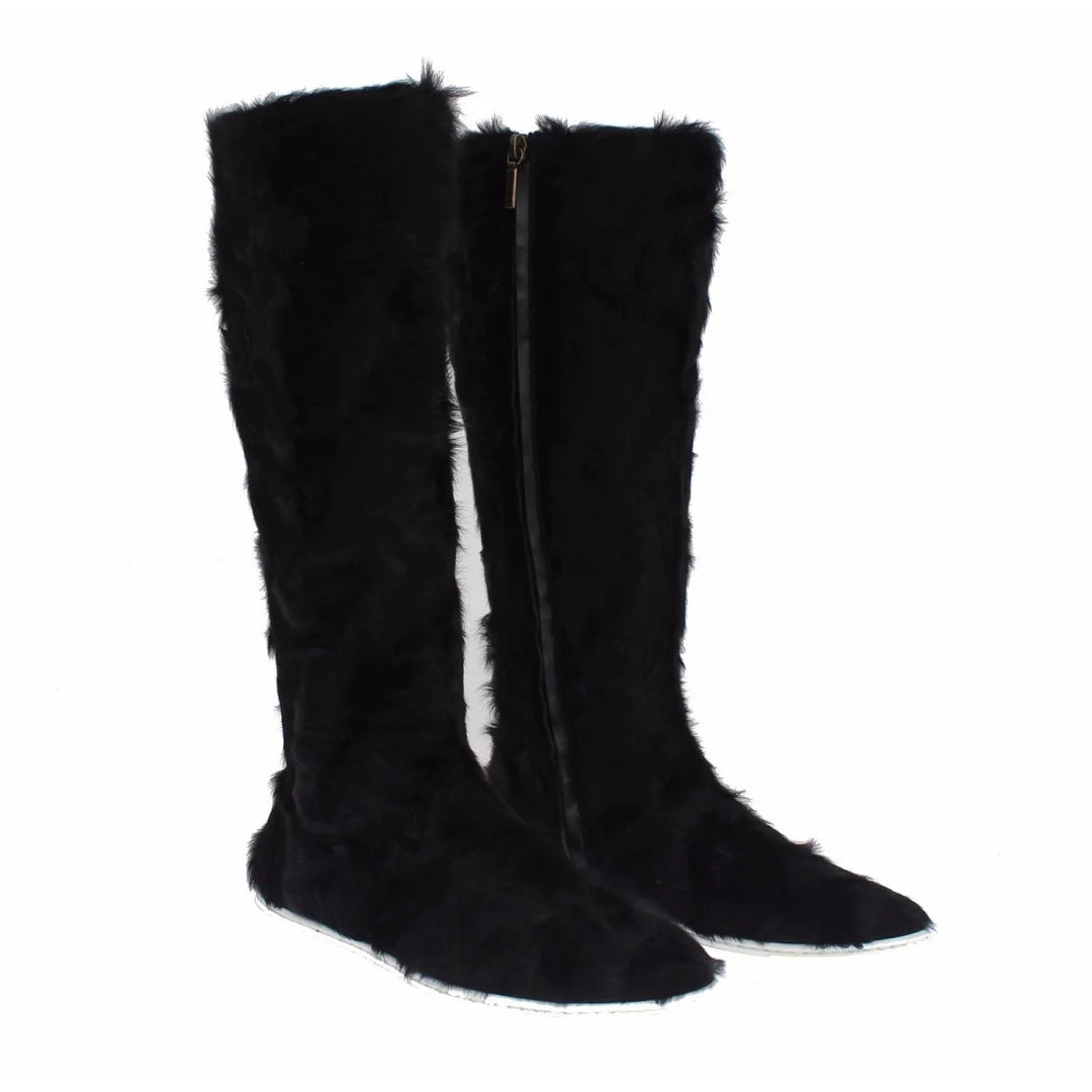 Dolce & Gabbana Black Xiangao Lamb Fur Leather Boots