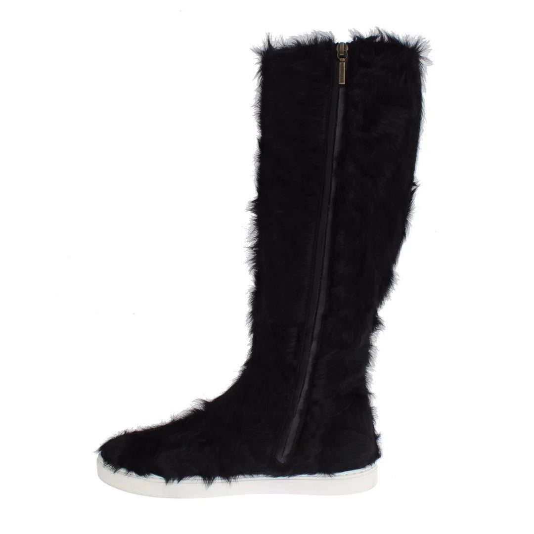 Dolce & Gabbana Black Xiangao Lamb Fur Leather Boots