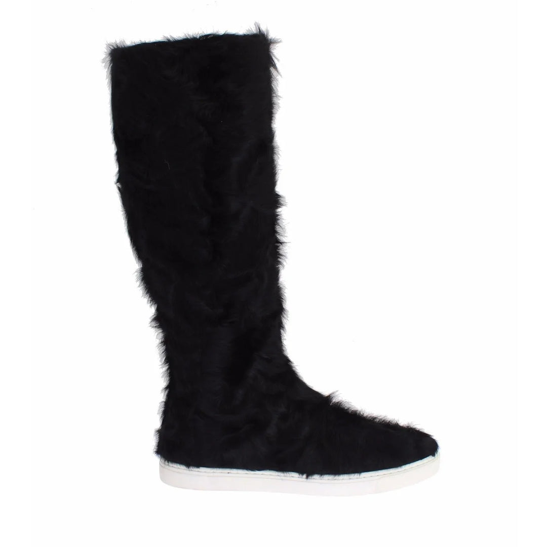 Dolce & Gabbana Black Xiangao Lamb Fur Leather Boots
