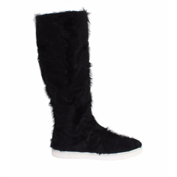 Dolce & Gabbana Black Xiangao Lamb Fur Leather Boots