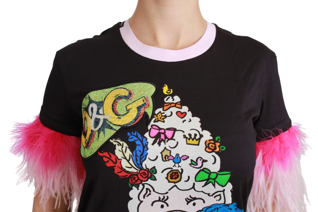 Dolce &amp; Gabbana - Black YEAR OF THE PIG Top Cotton T-shirt