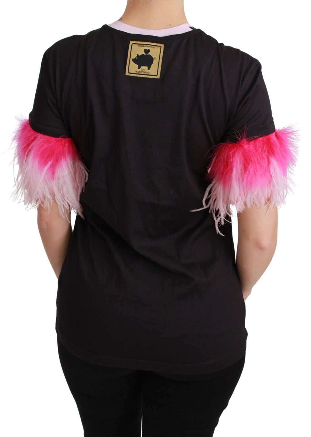 Dolce &amp; Gabbana - Black YEAR OF THE PIG Top Cotton T-shirt
