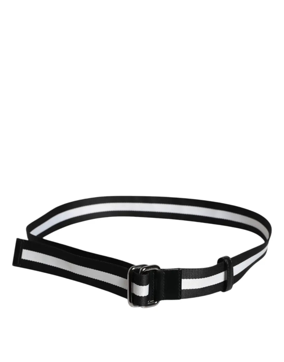 Dolce &amp; Gabbana Black Yellow Logo Striped Metal Buckle Belt