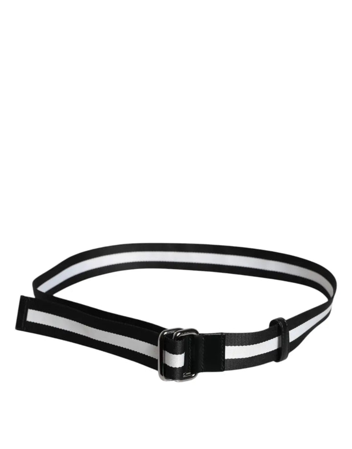 Dolce &amp; Gabbana Black Yellow Logo Striped Metal Buckle Belt