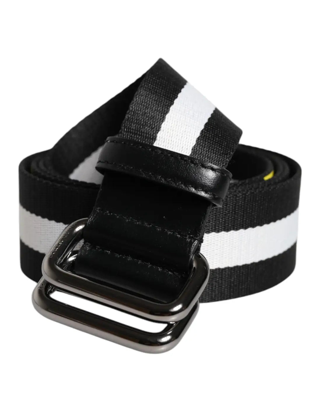Dolce &amp; Gabbana Black Yellow Logo Striped Metal Buckle Belt