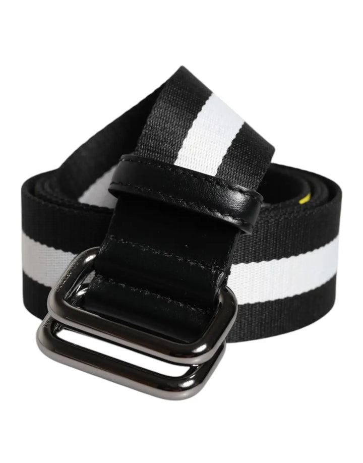 Dolce &amp; Gabbana Black Yellow Logo Striped Metal Buckle Belt