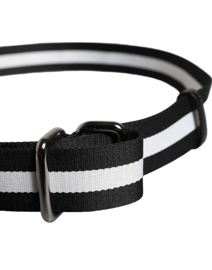 Dolce &amp; Gabbana Black Yellow Logo Striped Metal Buckle Belt