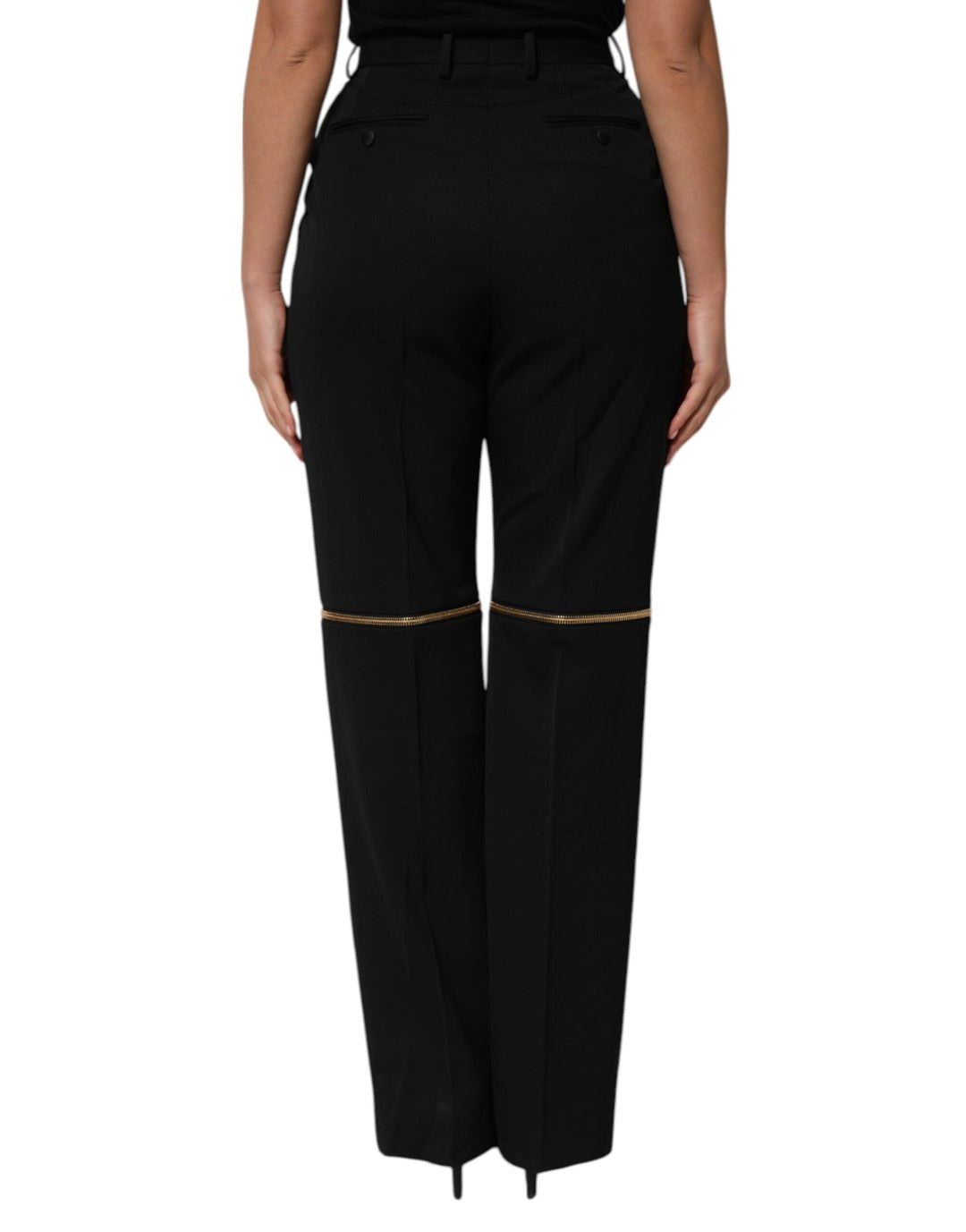 Dolce &amp; Gabbana Black Zip Detailed Wool Straight Leg Pants
