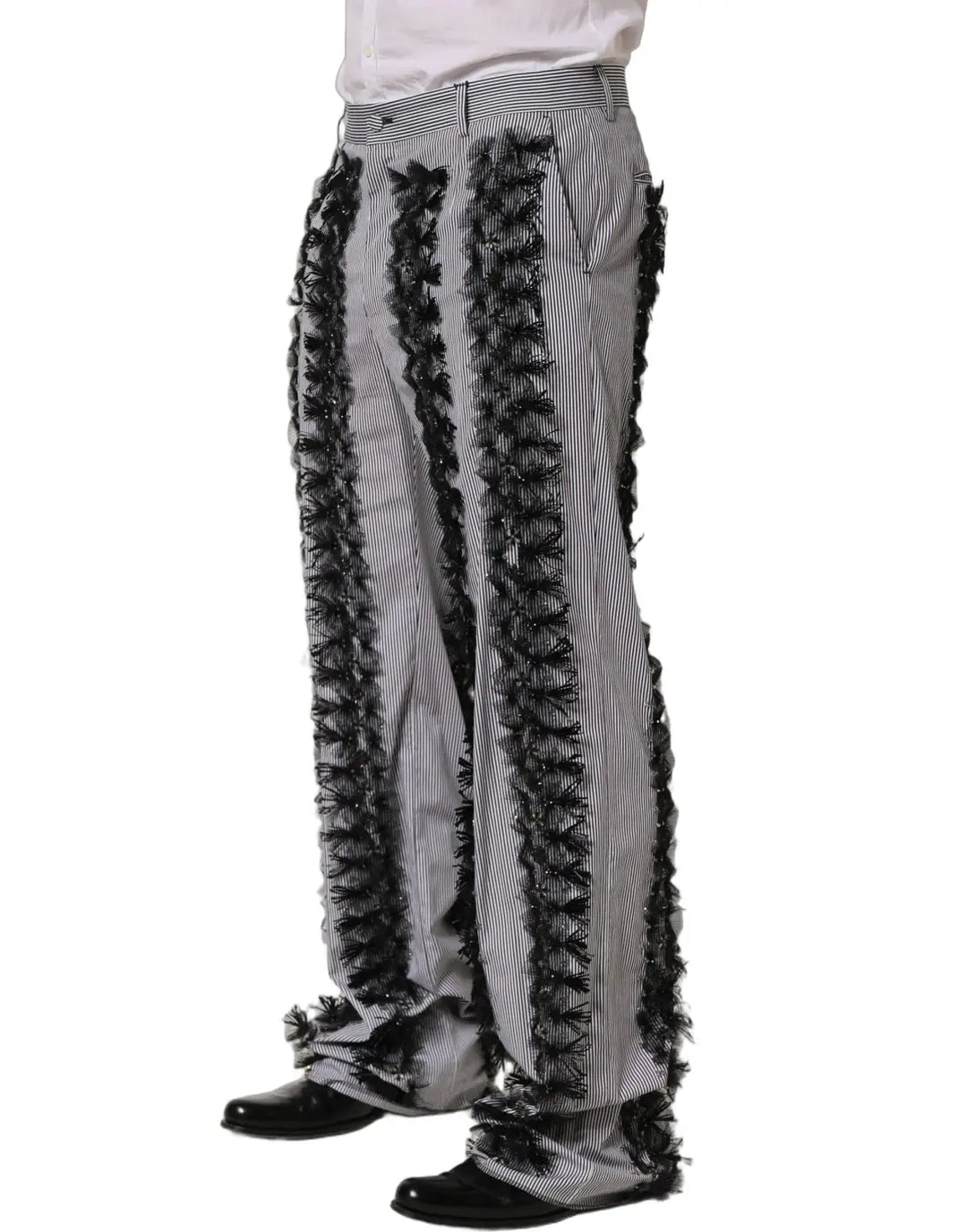 Dolce &amp; Gabbana BlackGray Pinstripe Embellished Trouser Pants