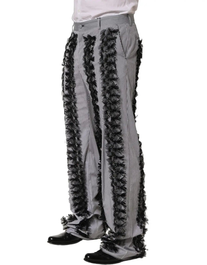 Dolce &amp; Gabbana BlackGray Pinstripe Embellished Trouser Pants