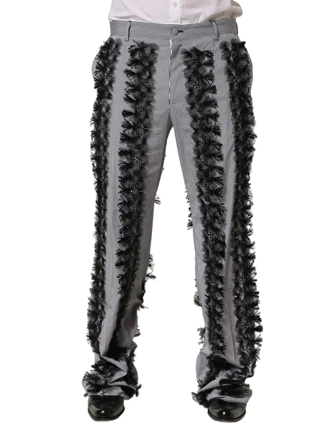 Dolce &amp; Gabbana BlackGray Pinstripe Embellished Trouser Pants