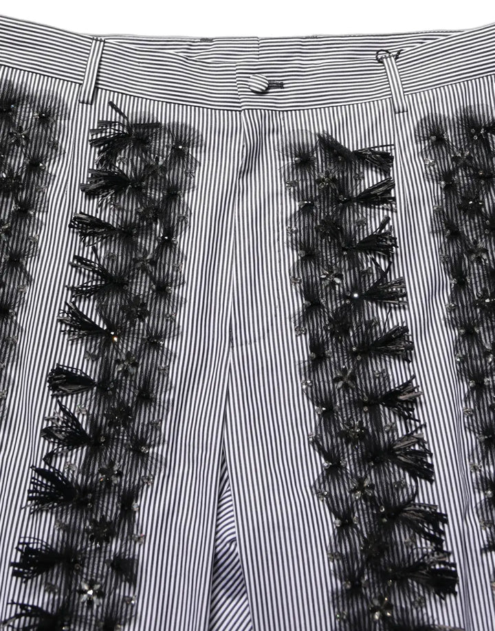 Dolce &amp; Gabbana BlackGray Pinstripe Embellished Trouser Pants