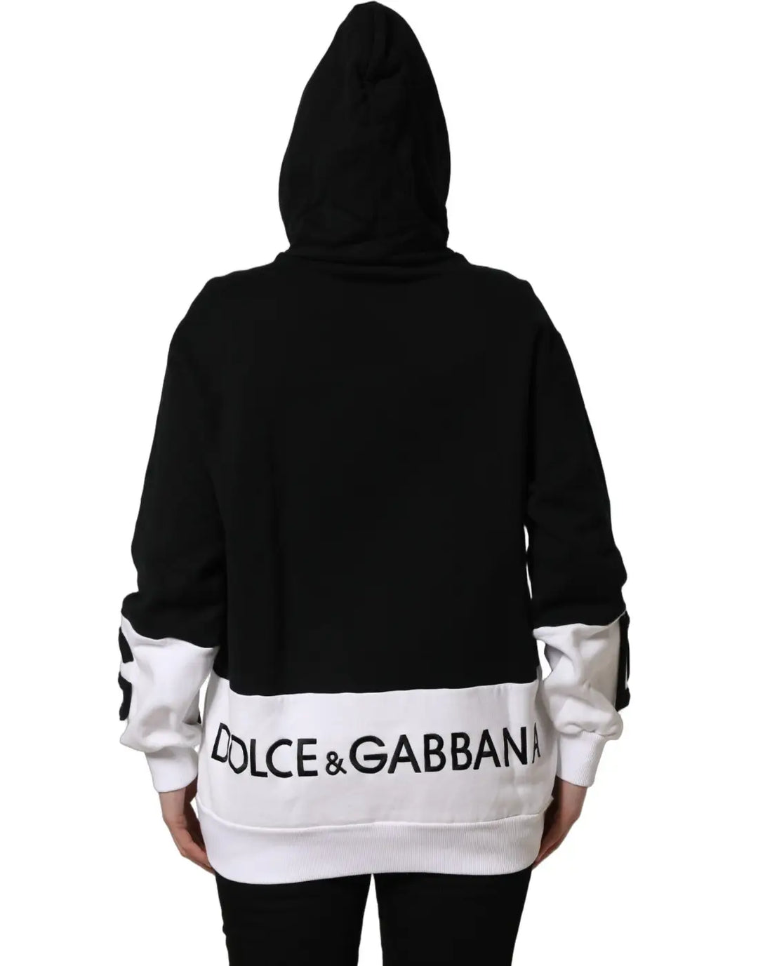 Dolce &amp; Gabbana BlackWhite Appliqué Hooded Sweatshirt Sweater