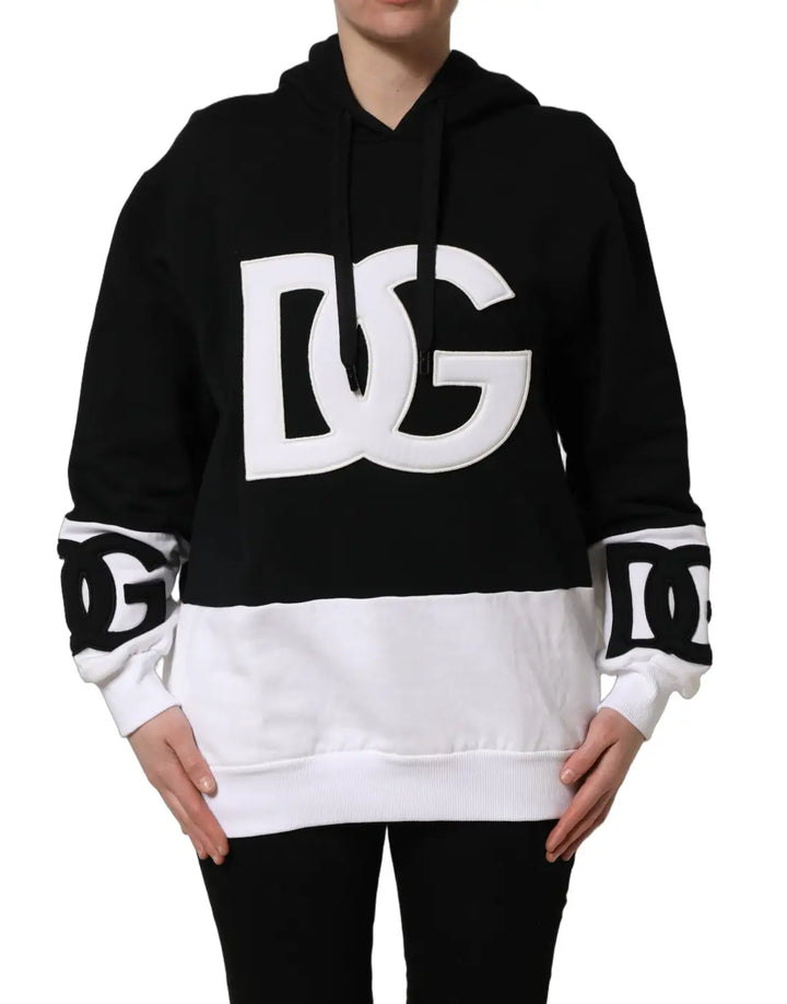 Dolce &amp; Gabbana BlackWhite Appliqué Hooded Sweatshirt Sweater