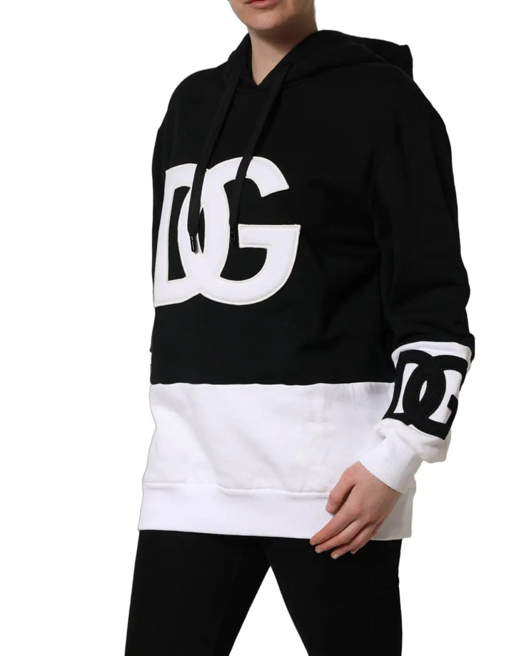 Dolce &amp; Gabbana BlackWhite Appliqué Hooded Sweatshirt Sweater