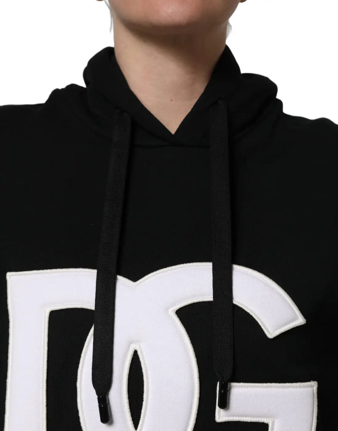 Dolce &amp; Gabbana BlackWhite Appliqué Hooded Sweatshirt Sweater