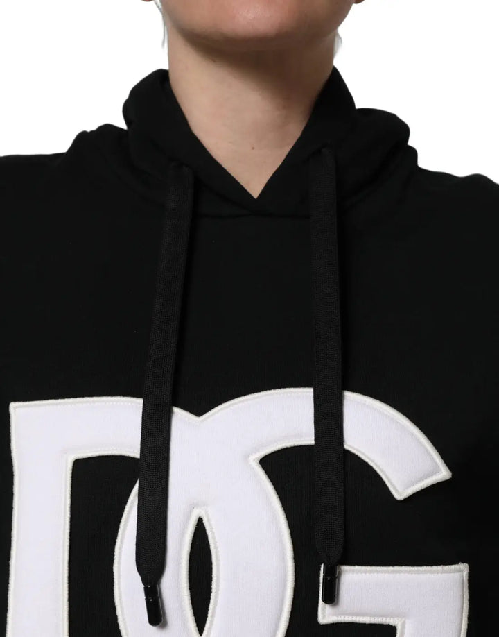 Dolce &amp; Gabbana BlackWhite Appliqué Hooded Sweatshirt Sweater