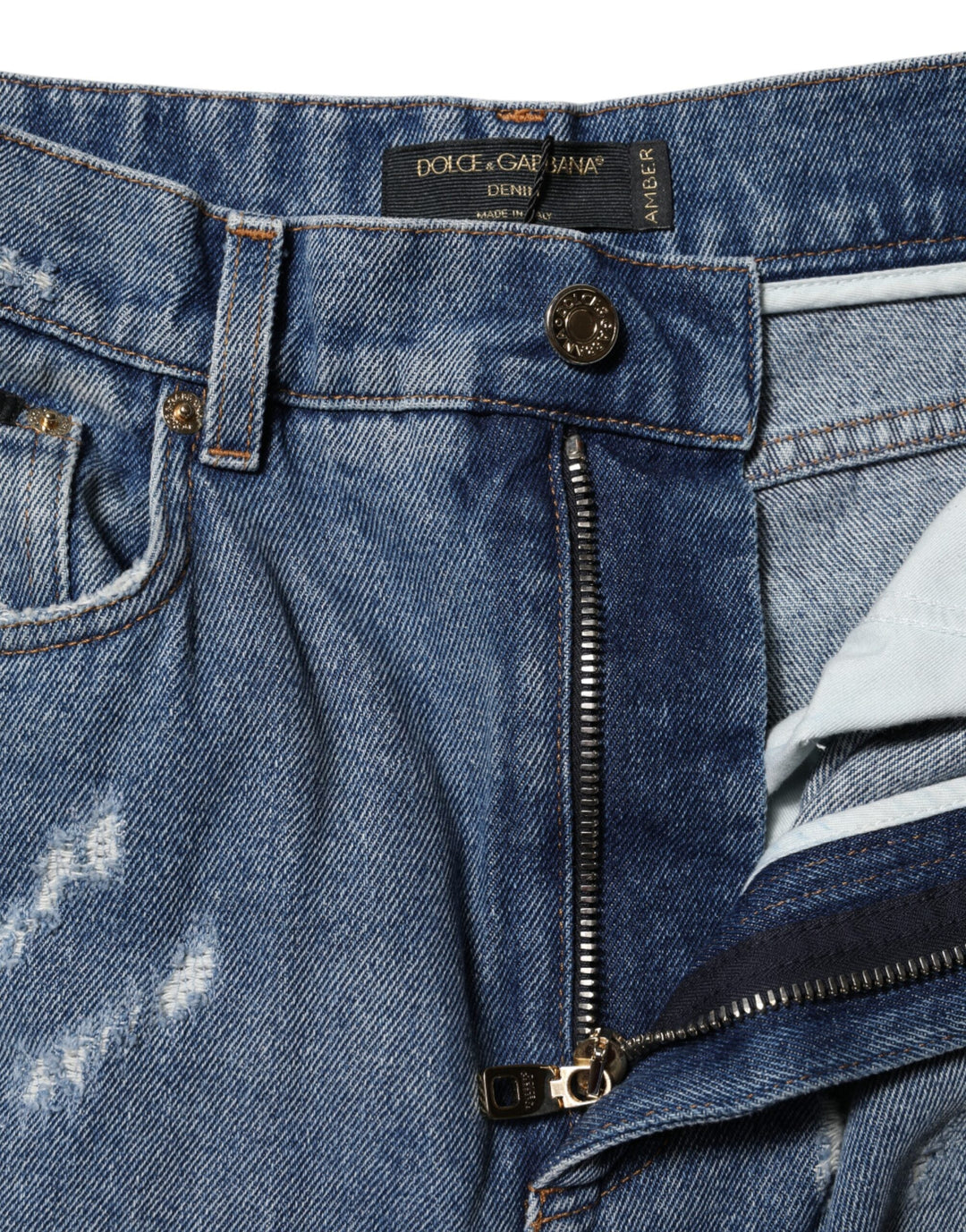 Dolce &amp; Gabbana Blue Amber Tattered High Waist Denim Jeans