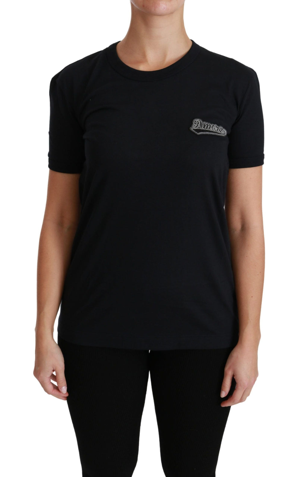 Dolce & Gabbana - Blue Amore Patch Crewneck Cotton Top T-shirt