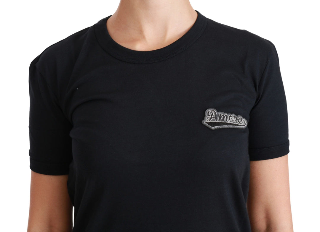 Dolce &amp; Gabbana - Blue Amore Patch Crewneck Cotton Top T-shirt