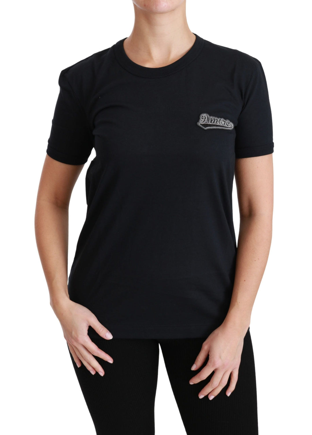 Dolce &amp; Gabbana - Blue Amore Patch Crewneck Cotton Top T-shirt