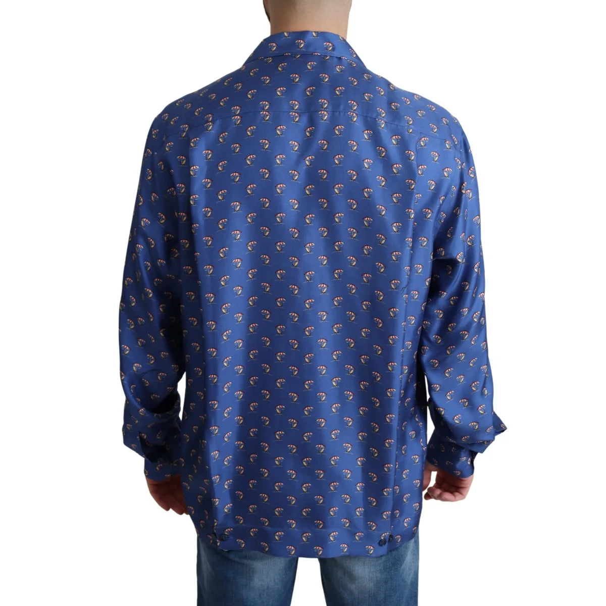Dolce & Gabbana Blue Beach Chair Umbrella Print Silk Shirt