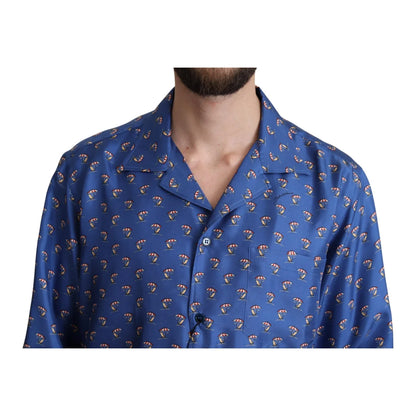 Dolce & Gabbana Blue Beach Chair Umbrella Print Silk Shirt