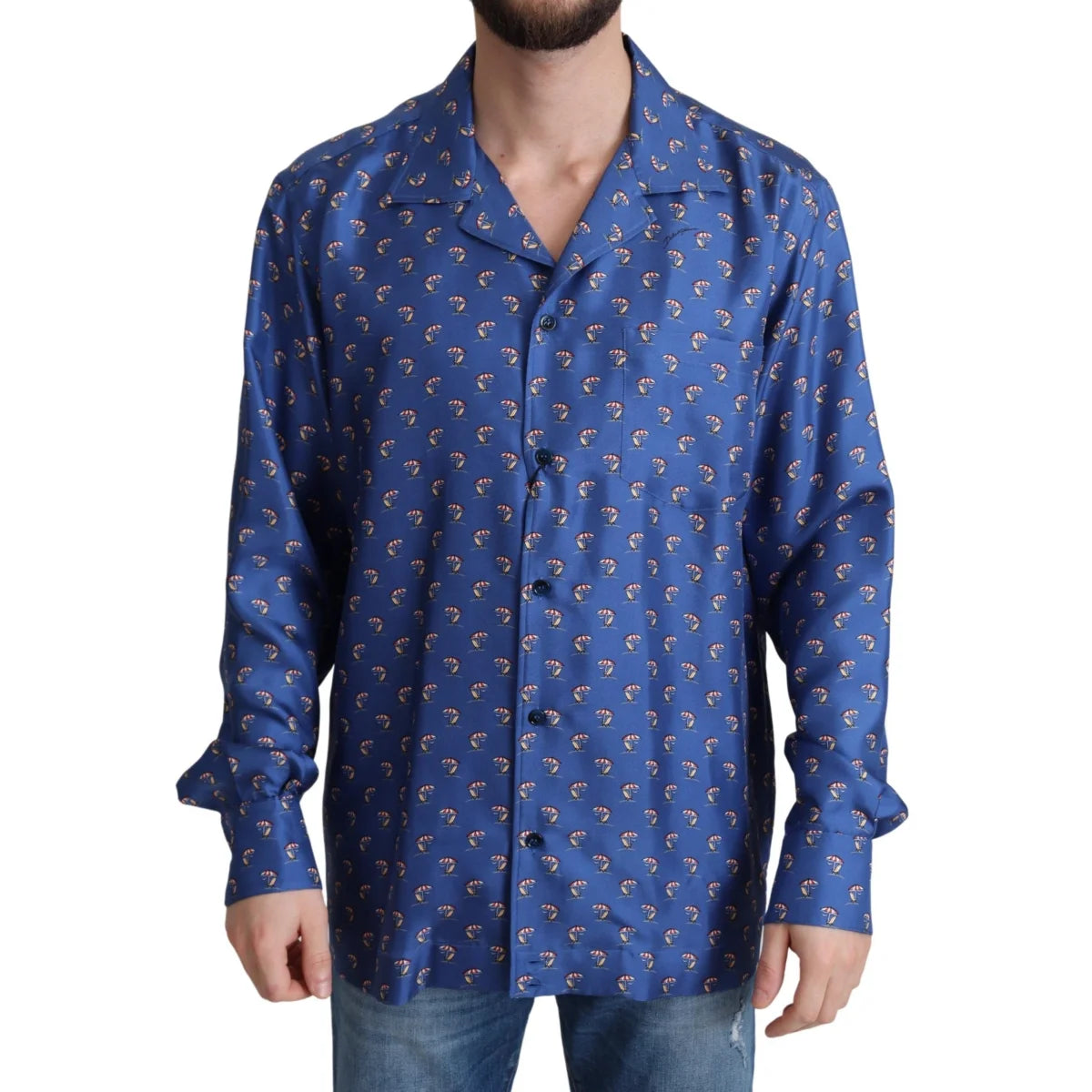 Dolce & Gabbana Blue Beach Chair Umbrella Print Silk Shirt
