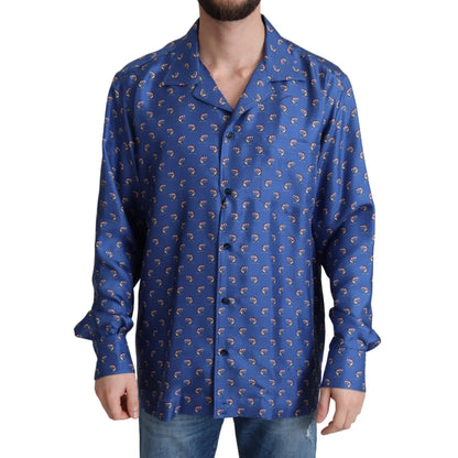 Dolce & Gabbana Blue Beach Chair Umbrella Print Silk Shirt
