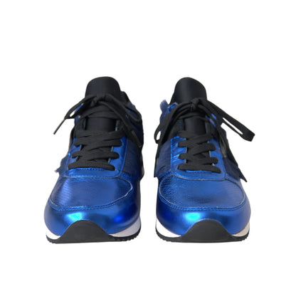 Dolce & Gabbana Blue Black Calf Hair Leather Sneakers Shoes