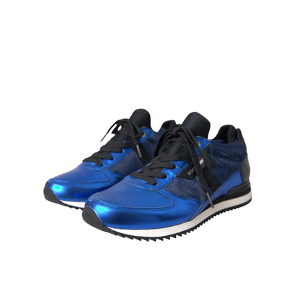 Dolce & Gabbana Blue Black Calf Hair Leather Sneakers Shoes