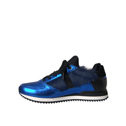 Dolce & Gabbana Blue Black Calf Hair Leather Sneakers Shoes