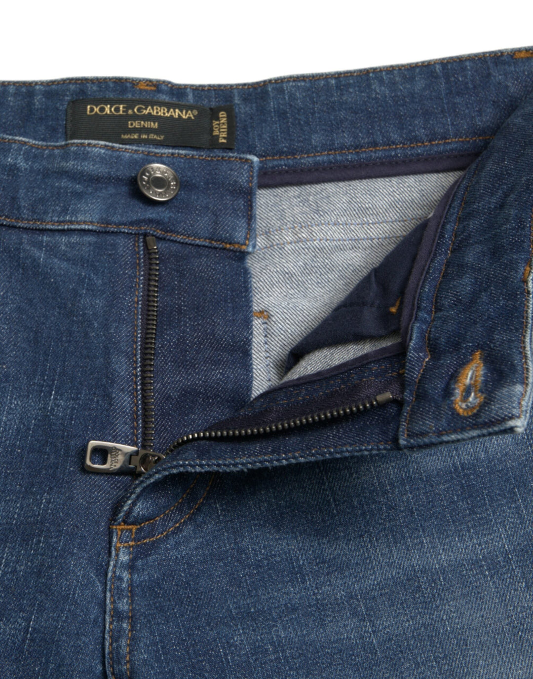 Dolce &amp; Gabbana Blue Boyfriend Mid Waist Cotton Denim Jeans
