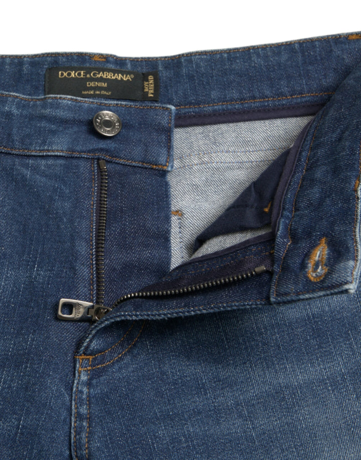Dolce &amp; Gabbana Blue Boyfriend Mid Waist Cotton Denim Jeans