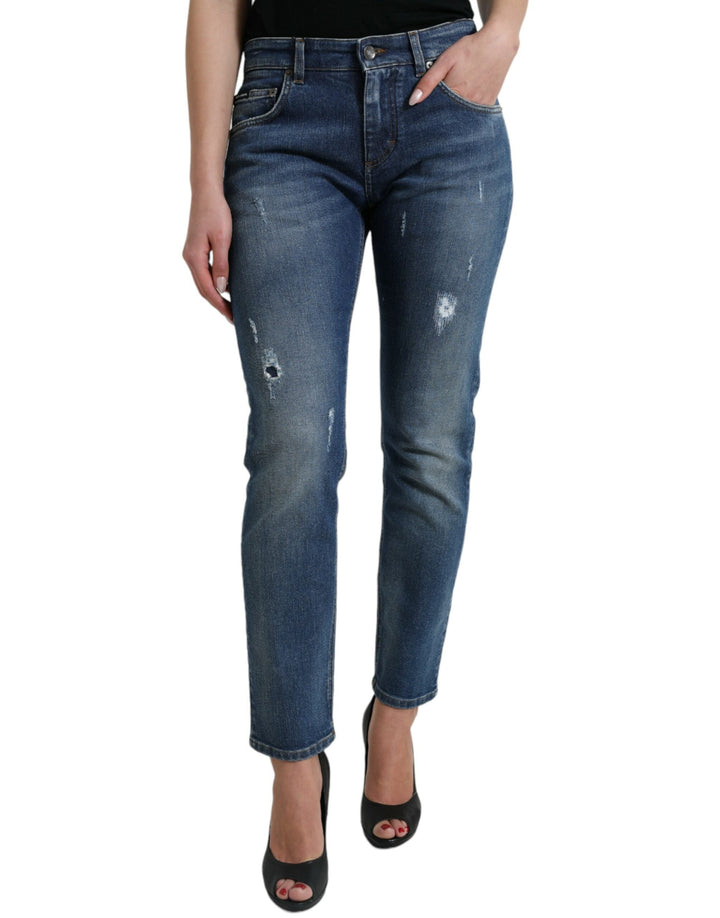 Dolce &amp; Gabbana Blue Boyfriend Mid Waist Cotton Denim Jeans