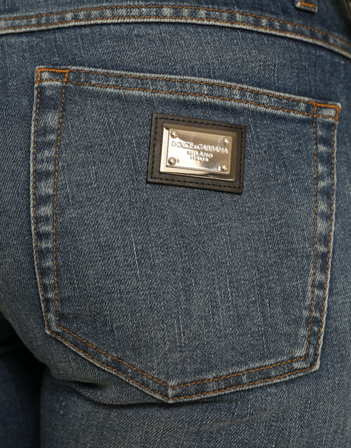 Dolce &amp; Gabbana Blue Boyfriend Mid Waist Cotton Denim Jeans