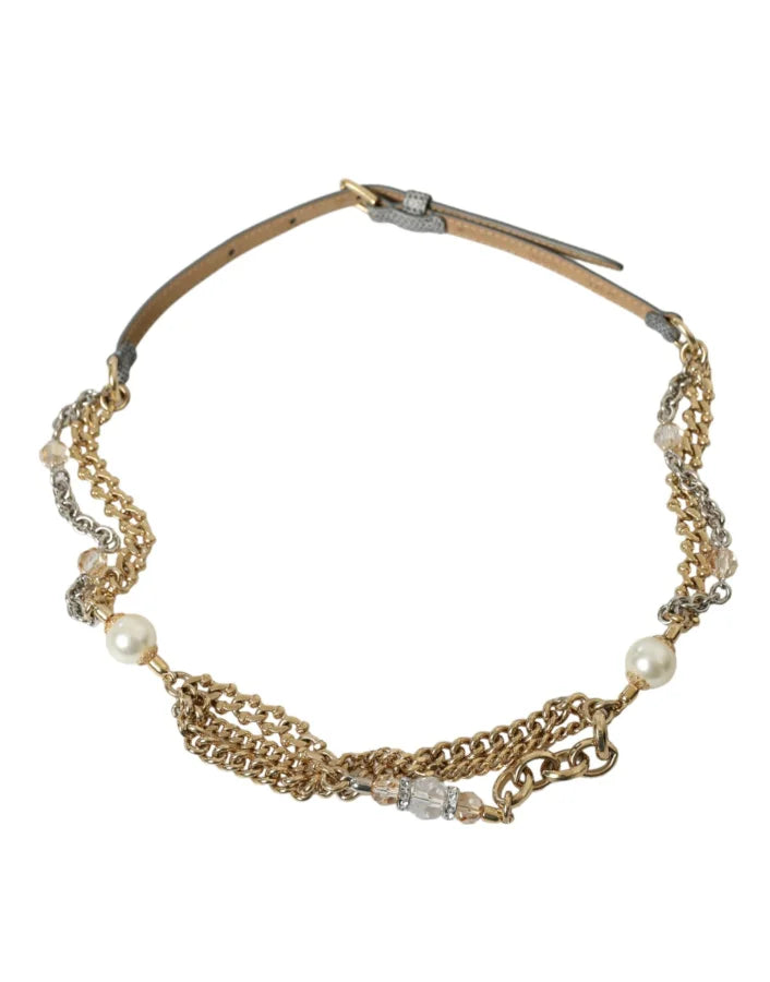Dolce &amp; Gabbana Blue Braided Gold Brass Chain Waist Belt
