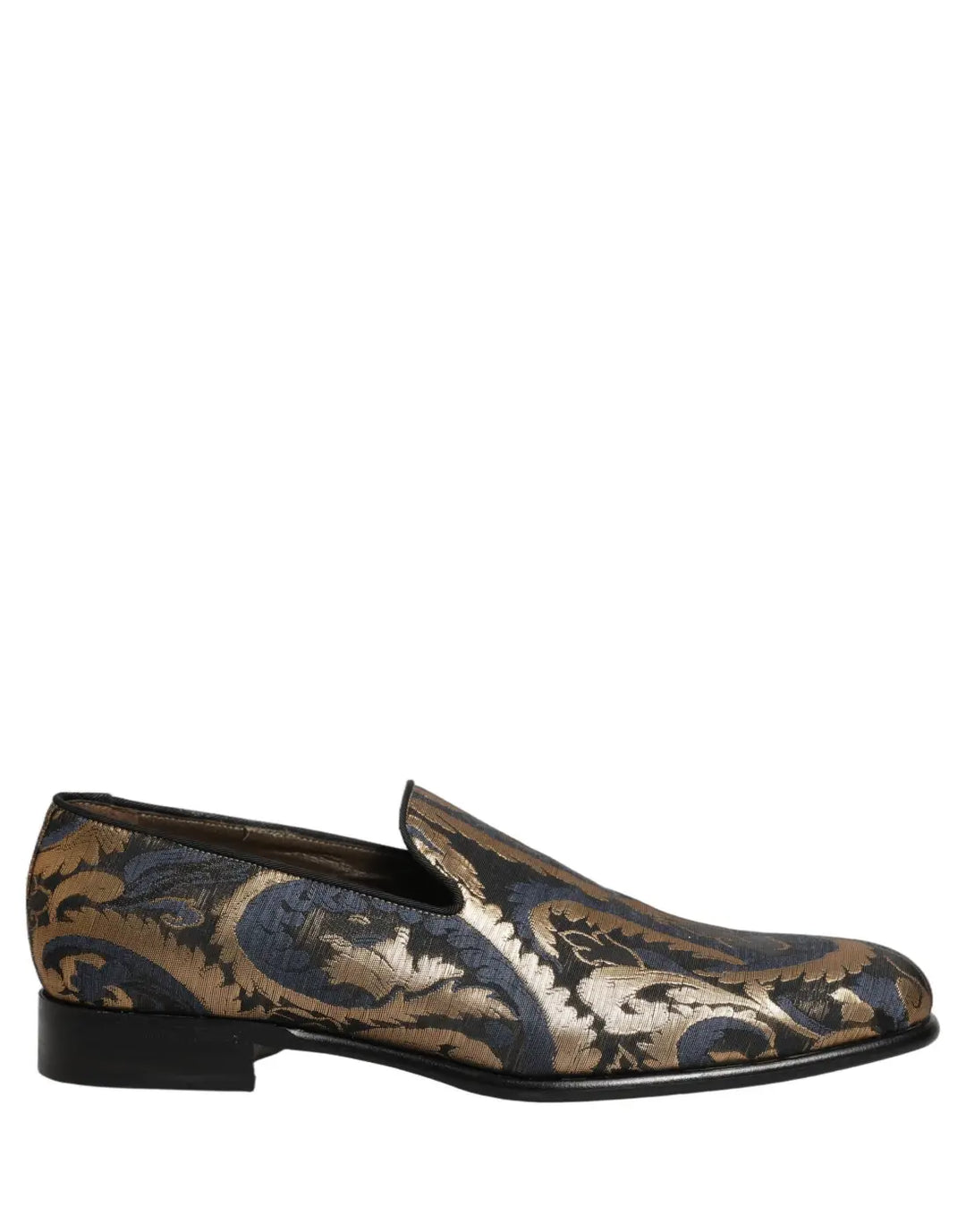Dolce &amp; Gabbana Blue Brocade Slip On Men Dress Loafers Shoes