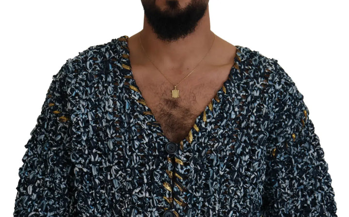 Dolce &amp; Gabbana Blue Button Cardigan Fatto A Mano Sweater