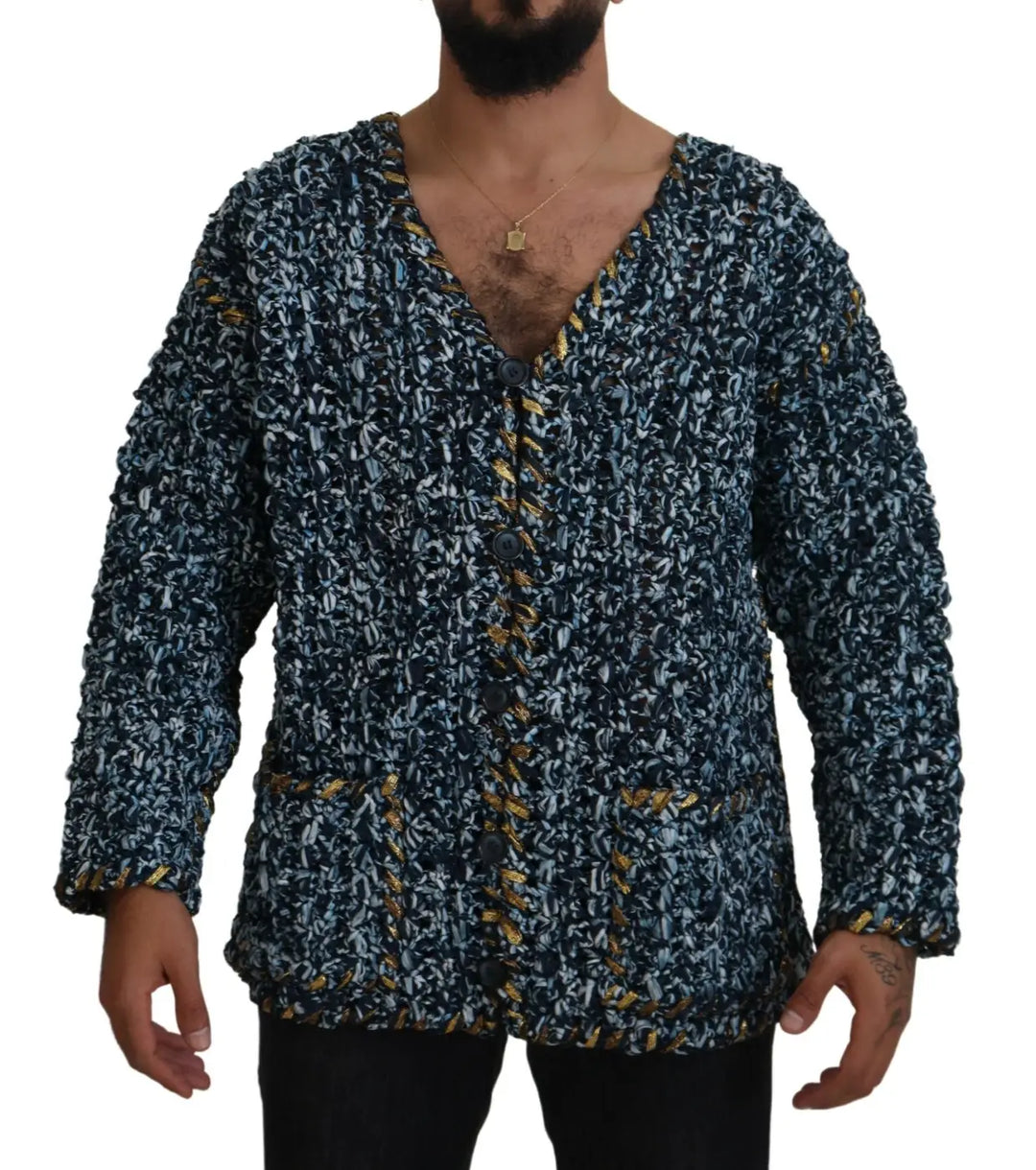 Dolce &amp; Gabbana Blue Button Cardigan Fatto A Mano Sweater