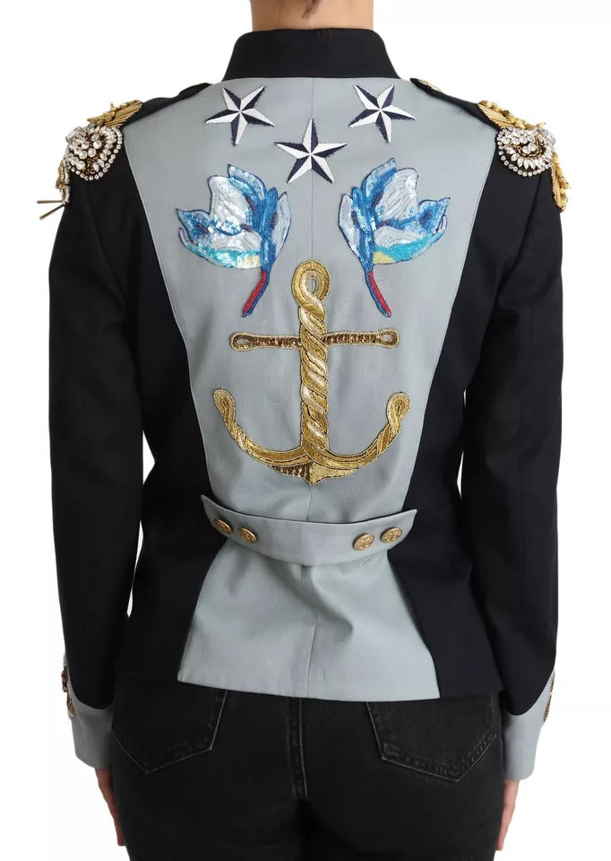 Dolce &amp; Gabbana Coats Jackets - Blue Button Crystal Embellished Cotton Jacket