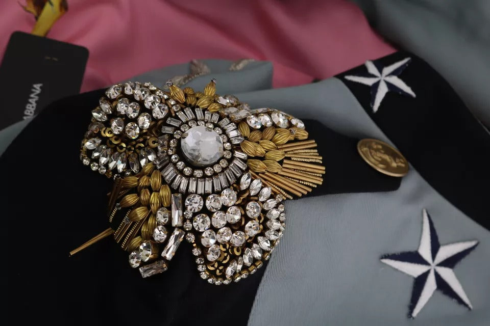 Dolce &amp; Gabbana Coats Jackets - Blue Button Crystal Embellished Cotton Jacket
