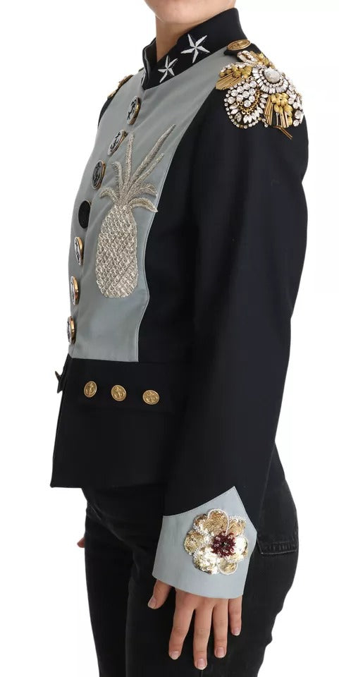 Dolce &amp; Gabbana Coats Jackets - Blue Button Crystal Embellished Cotton Jacket