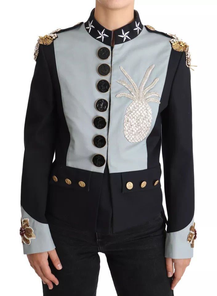Dolce &amp; Gabbana Coats Jackets - Blue Button Crystal Embellished Cotton Jacket