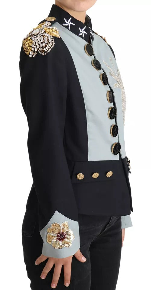 Dolce &amp; Gabbana Coats Jackets - Blue Button Crystal Embellished Cotton Jacket