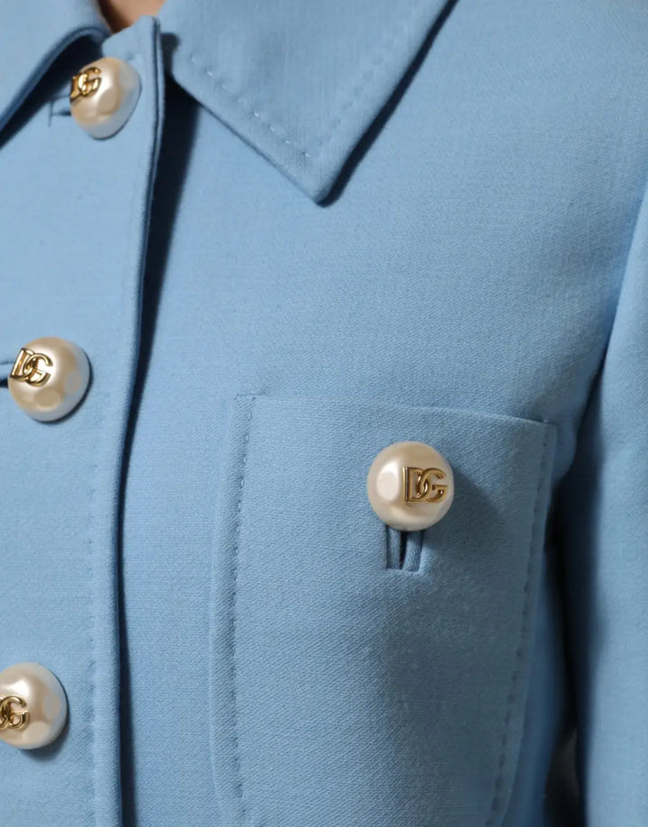 Dolce &amp; Gabbana Blue Buttoned Down Trench Coat Jacket