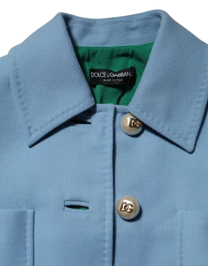 Dolce &amp; Gabbana Blue Buttoned Down Trench Coat Jacket