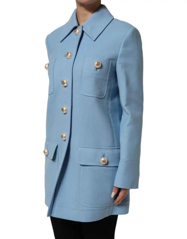 Dolce &amp; Gabbana Blue Buttoned Down Trench Coat Jacket