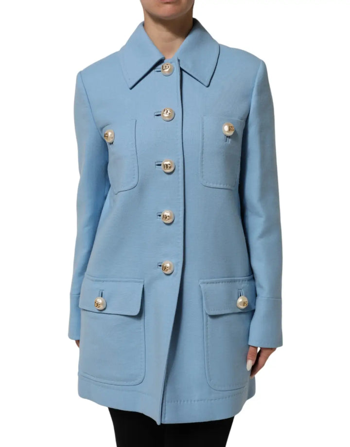 Dolce &amp; Gabbana Blue Buttoned Down Trench Coat Jacket