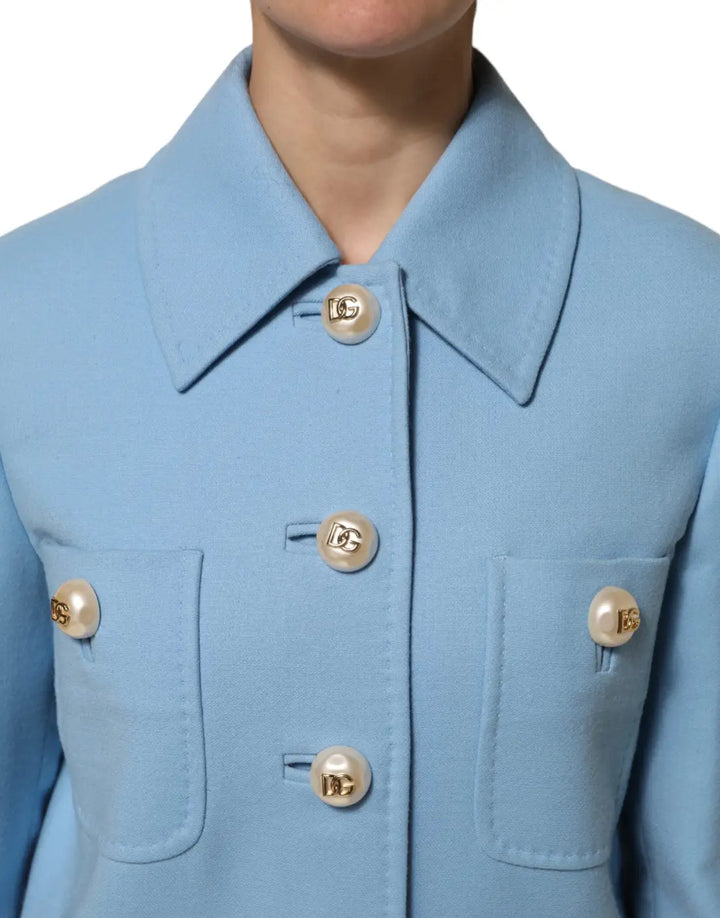 Dolce &amp; Gabbana Blue Buttoned Down Trench Coat Jacket